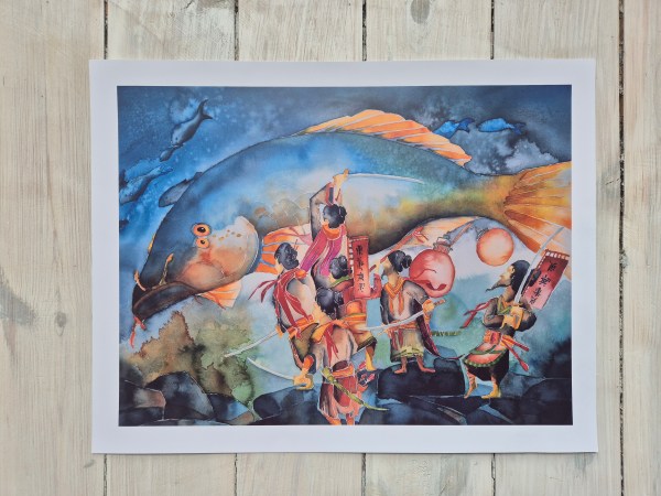 Affisch 30x40 - Ronin Itsu med följeslagare konfronterar monstruös karp - Bild 2
